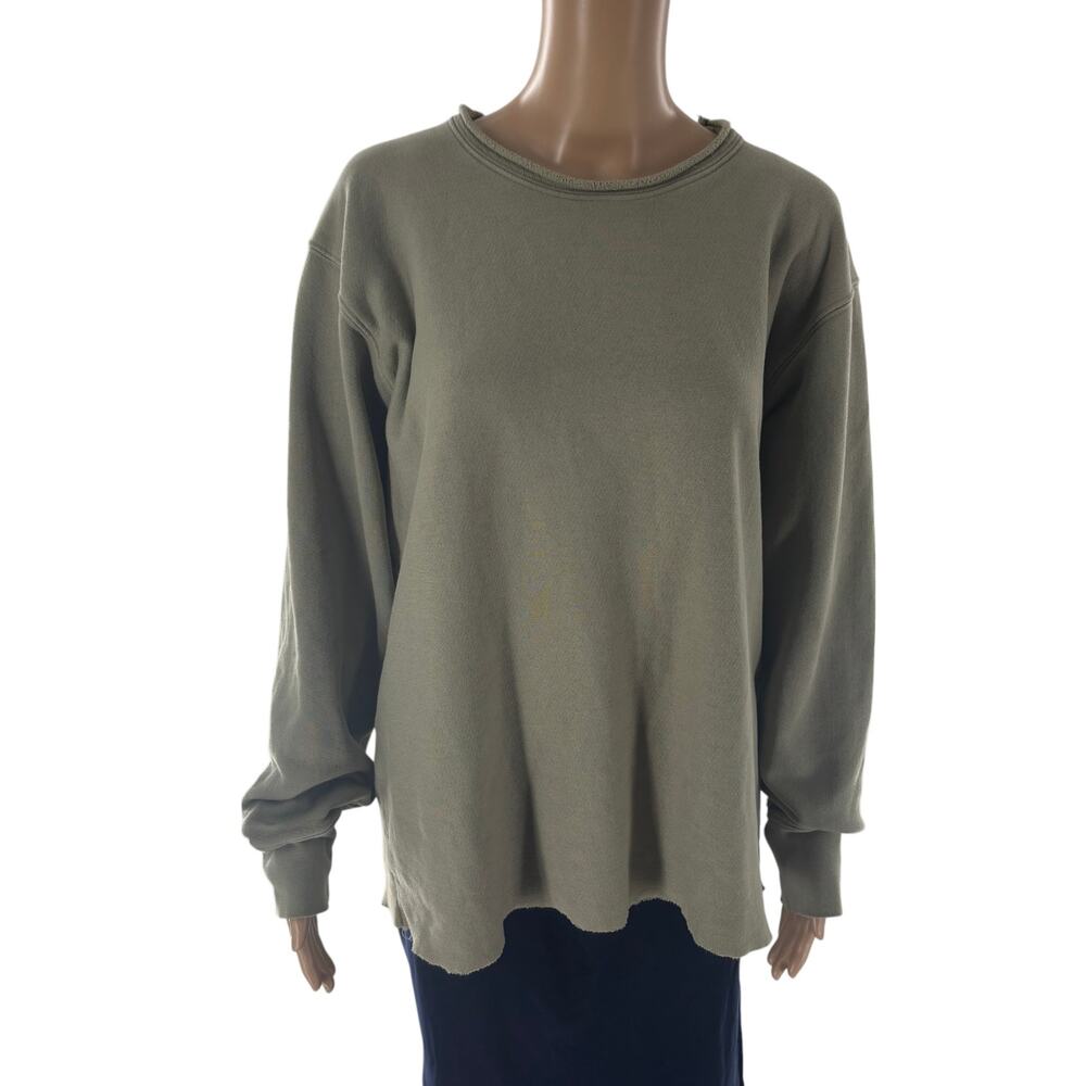 Les Tien Green Riley Roll Neck Cotton Pullover Sweatshirt